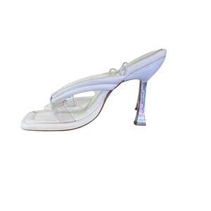 Schutz Women's White Open Toe Leather Sole Heels Square Sandals Size 8.5